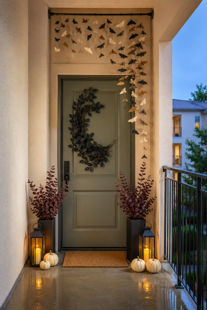 Renter-friendly breezeway Halloween door decor
