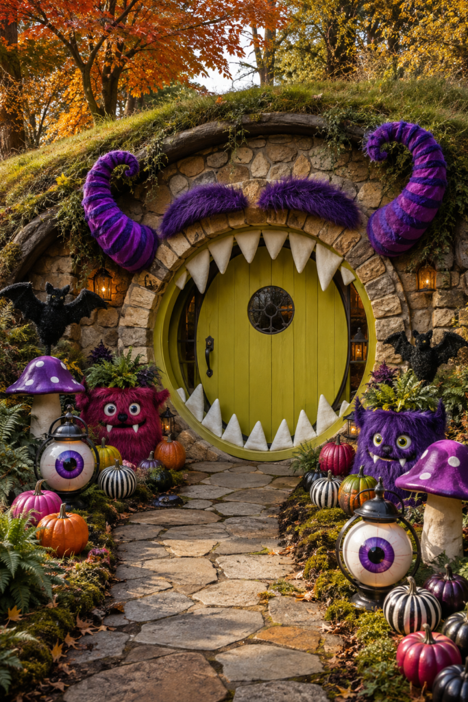 Round creature door Halloween entry decor