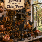 rustic fall corner with black cats Cider-press styling
