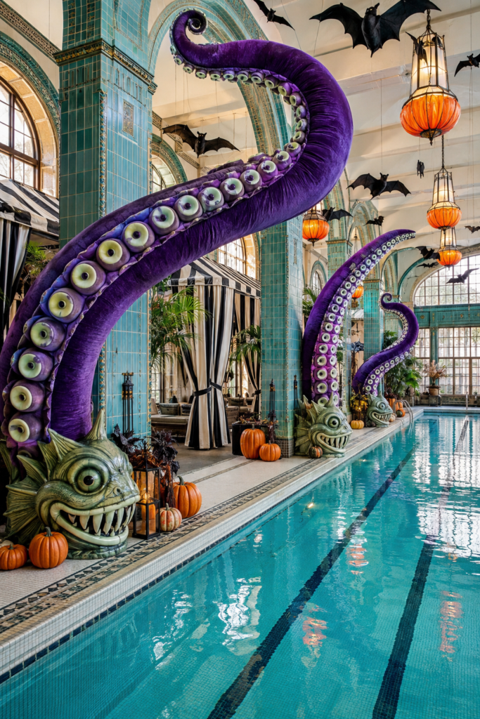 Sea monster indoor pool Halloween decor