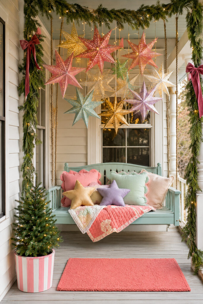 Fanciful Starry Christmas Porch Swing