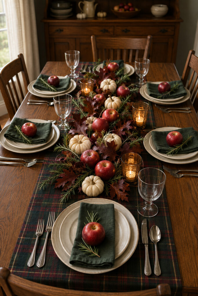 Tartan Plaid and Red Apple Thanksgiving Table