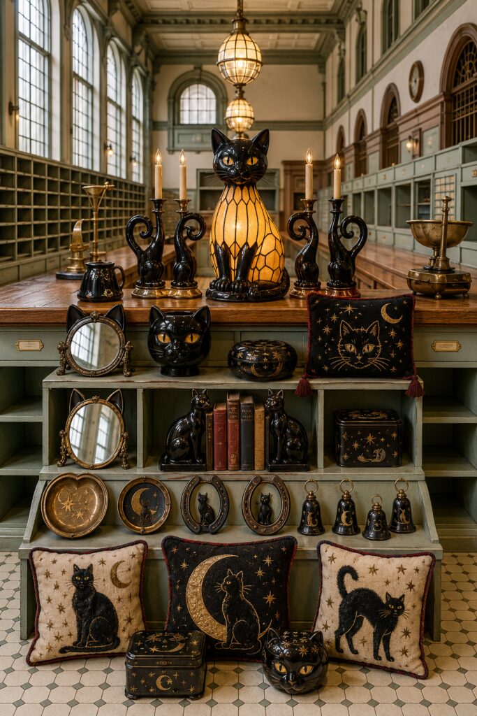 Bespoke vintage black cat Halloween decor finds