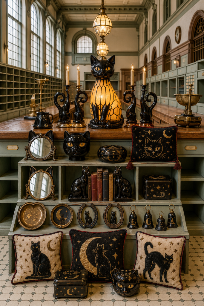 Bespoke vintage black cat Halloween decor finds