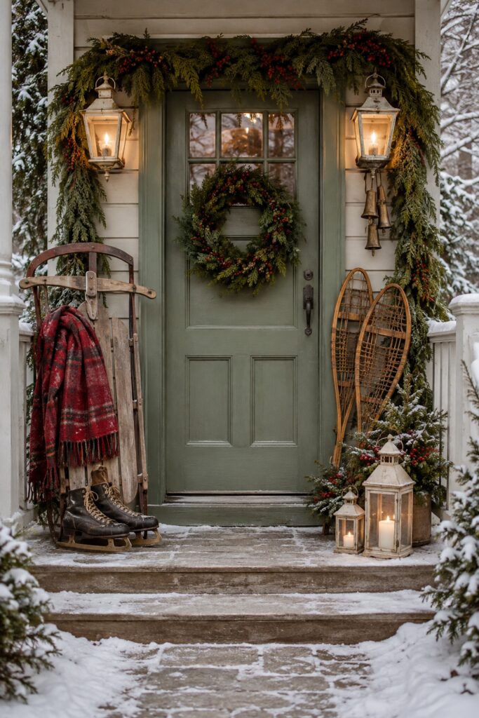 Vintage Sled Skates on Christmas Porch
