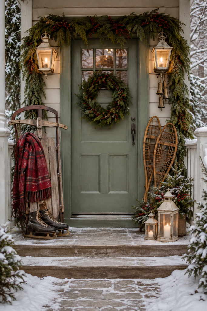 Vintage Sled Skates on Christmas Porch