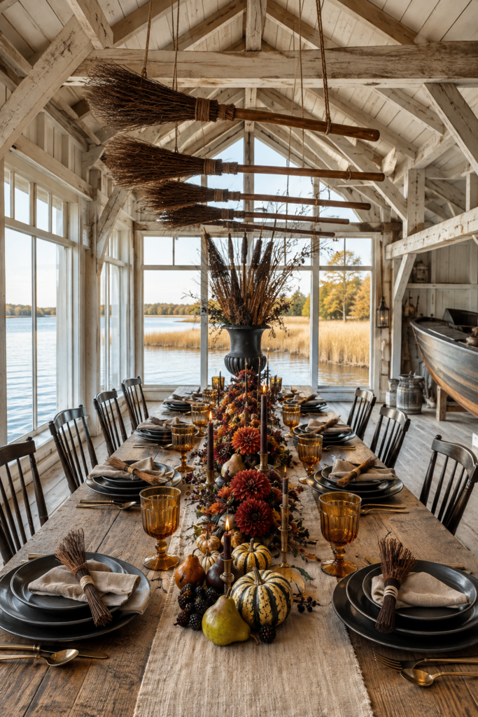 Witch-Broom Harvest Table in a Converted Boathouse