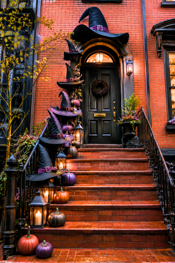 Witch Hat Halloween Townhouse Stoop