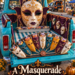 A Masquerade of Halloween Treats with jewel tone candy bags plum fabric and copper pumpkins