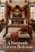 Thanksgiving bedroom with burgundy canopy olive bedding copper pumpkins and burgundy harvest bedroom title