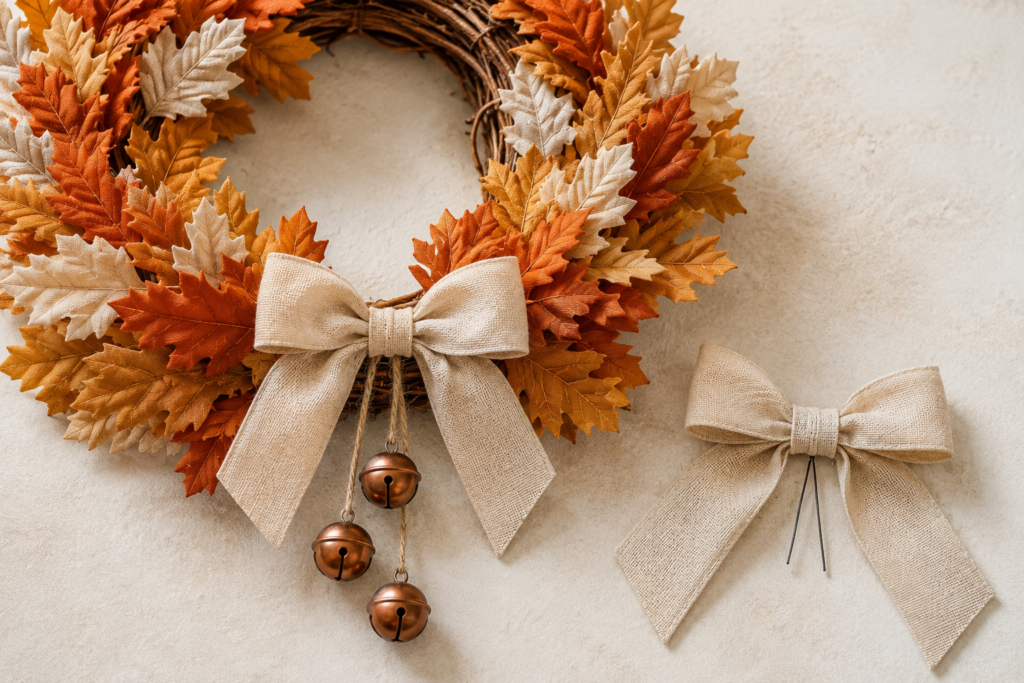 Cloth Oak Leaf Wreath with Bells