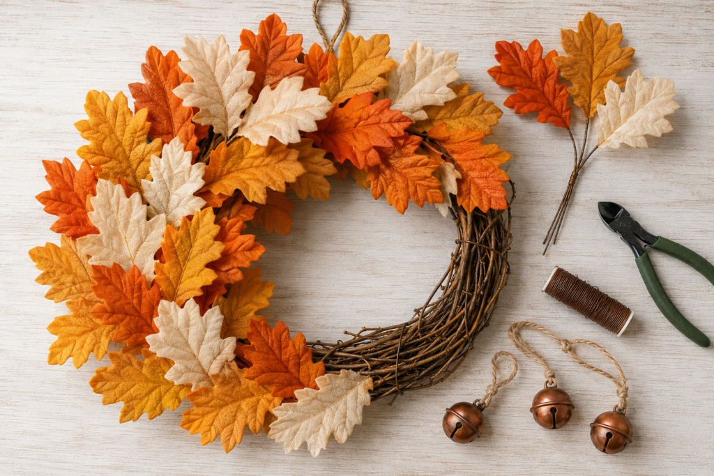 Fabric oak leaf grapevine wreath