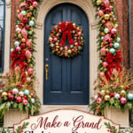 grand holiday doorway with ornament garland and Make a Grand Christmas Entrance headline