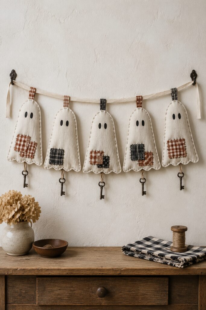 Patchwork Ghost Pennants with Antique Key Charms
