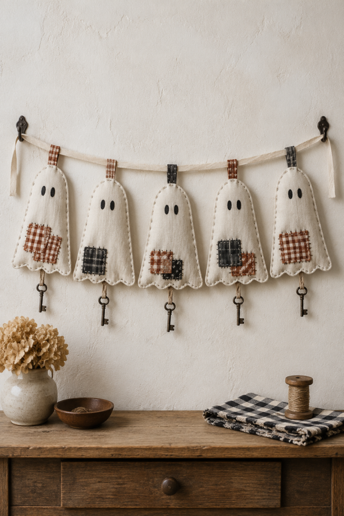 Patchwork Ghost Pennants with Antique Key Charms