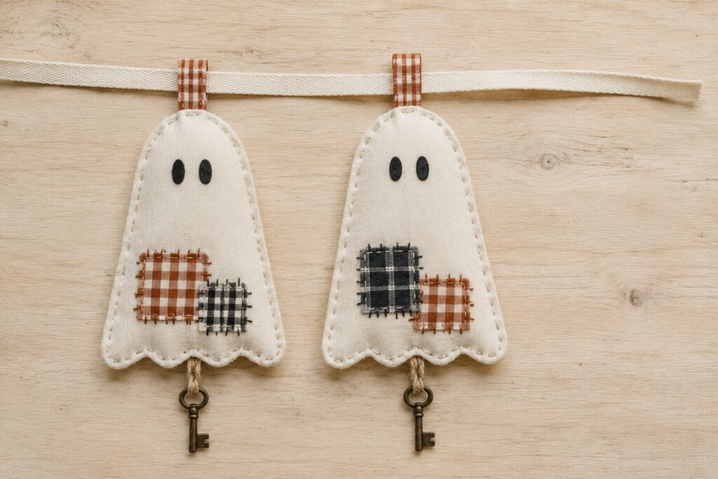 Linen ghost garland with vintage key charms