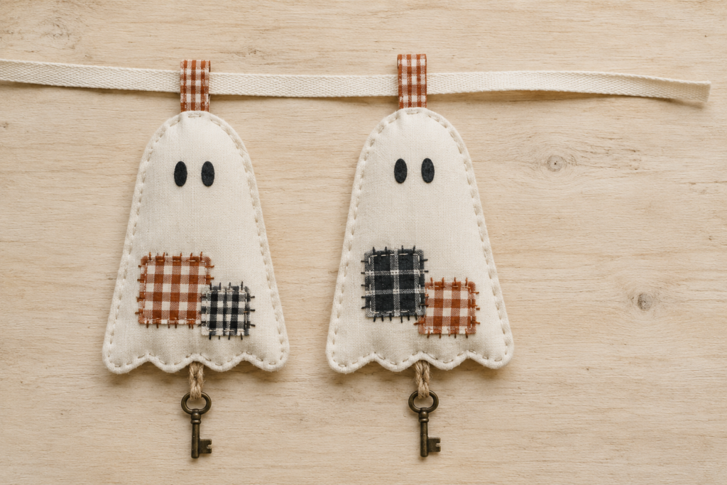 Linen ghost garland with vintage key charms