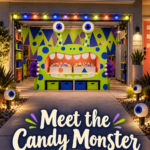 Meet the candy monster display with a lime green mouth counter and illuminated eyeball pathway