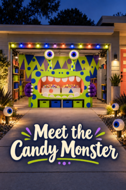 Meet the candy monster display with a lime green mouth counter and illuminated eyeball pathway