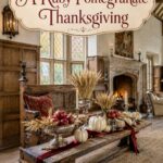 Ruby Pomegranate Thanksgiving above an old world harvest display with white pumpkins