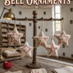 Stuffed oatmeal linen ornaments with red detail and pearl trim