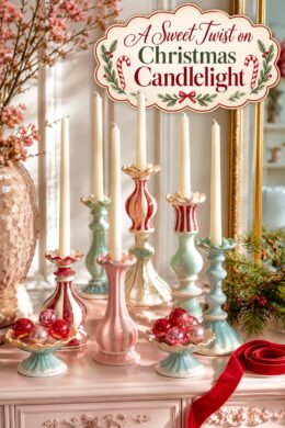 pastel holiday candle display with A Sweet Twist on Christmas Candlelight headline