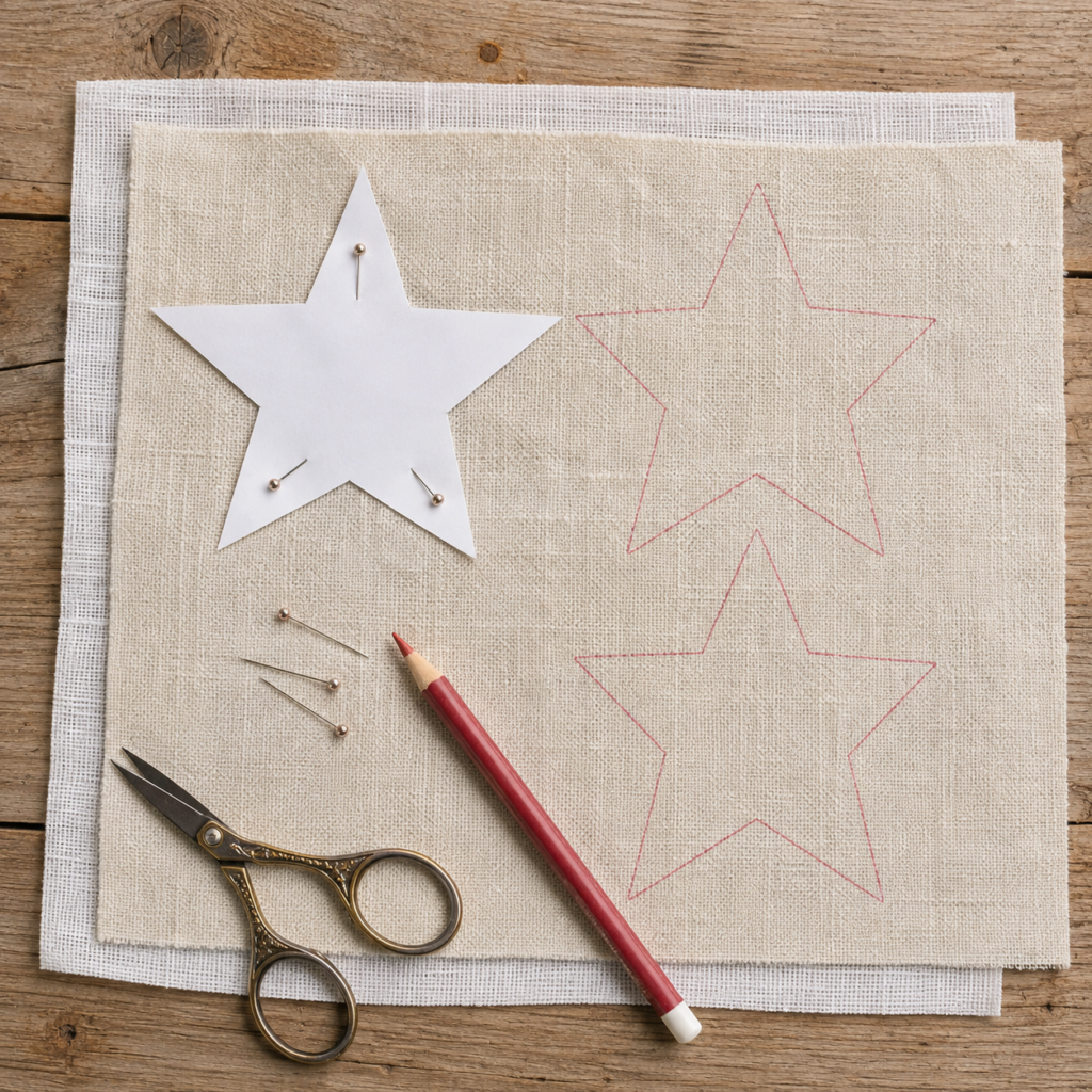Tracing linen stars for ornament making