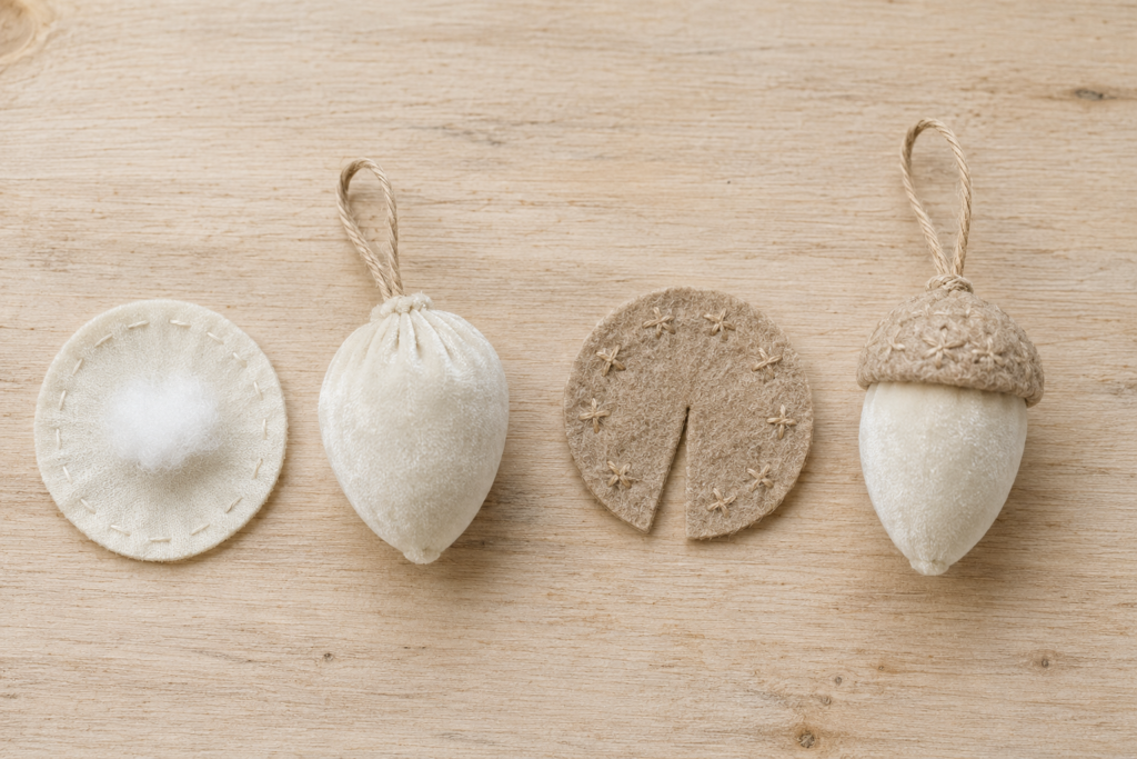 Velvet acorn ornament sewing steps
