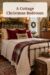 Cottage Christmas bedroom with evergreen garland red velvet pillows ivory bedding and the words A Cottage Christmas Bedroom