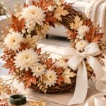 Ivory flower and copper leaf wreath beneath the words Make This Ivory and Copper Wreath