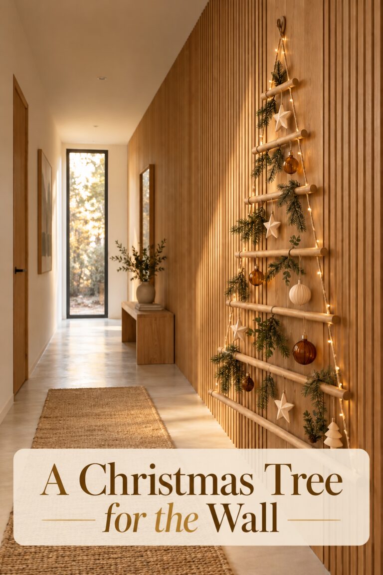 Wooden hallway Christmas tree with the words A Christmas Tree for the Wall