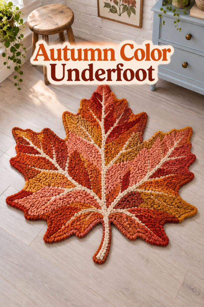 Autumn maple leaf accent rug beneath post title text