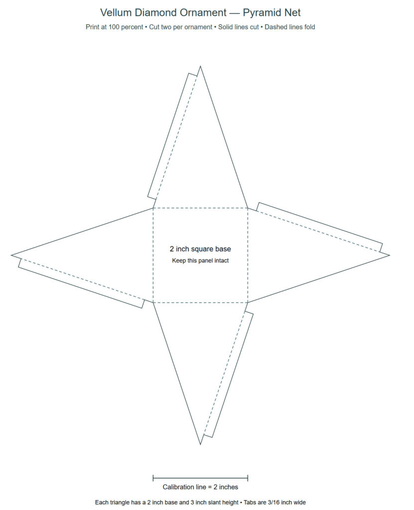 vellum diamond cutout template with solid and dotted lines